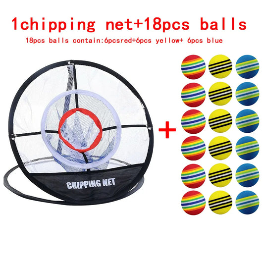 Golf Chipping Net Swing Trainer Indoor Outdoor Chipping Pitching Cages Mats Golf Practice Net Portable 18 pcs golf soft balls